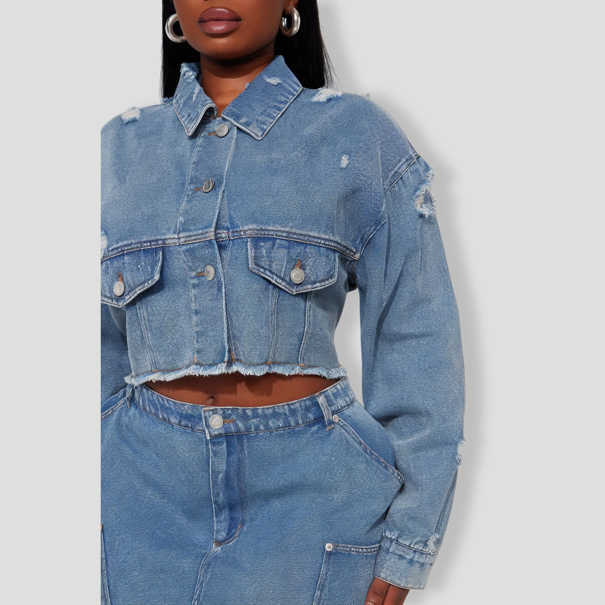 Catch Me Later Denim Skirt Set - Blue