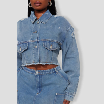 Catch Me Later Denim Skirt Set - Blue