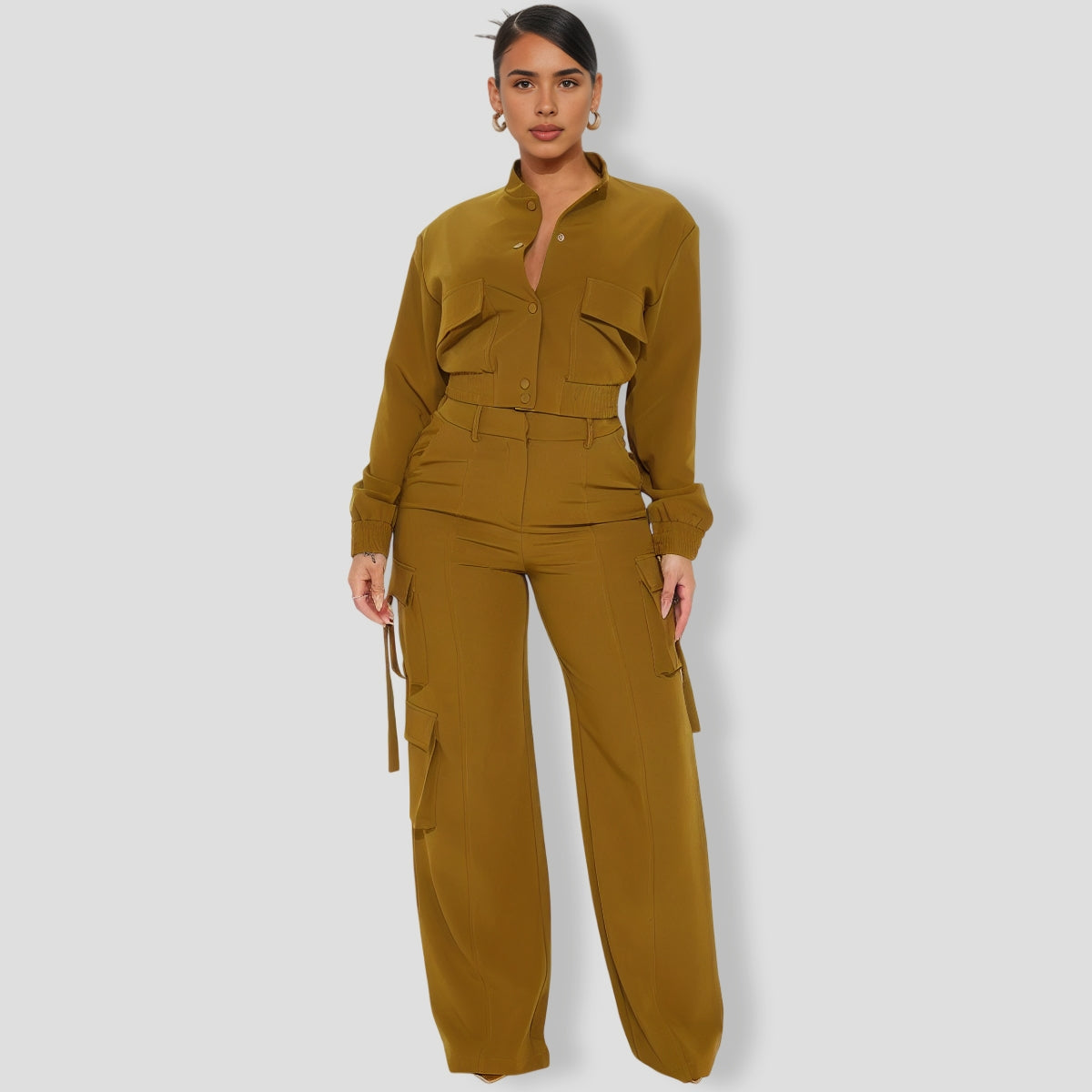 Caught Me Cargo Pant Set - Olive