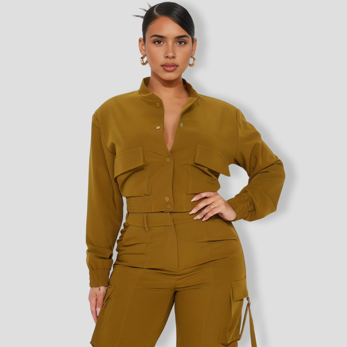 Caught Me Cargo Pant Set - Olive