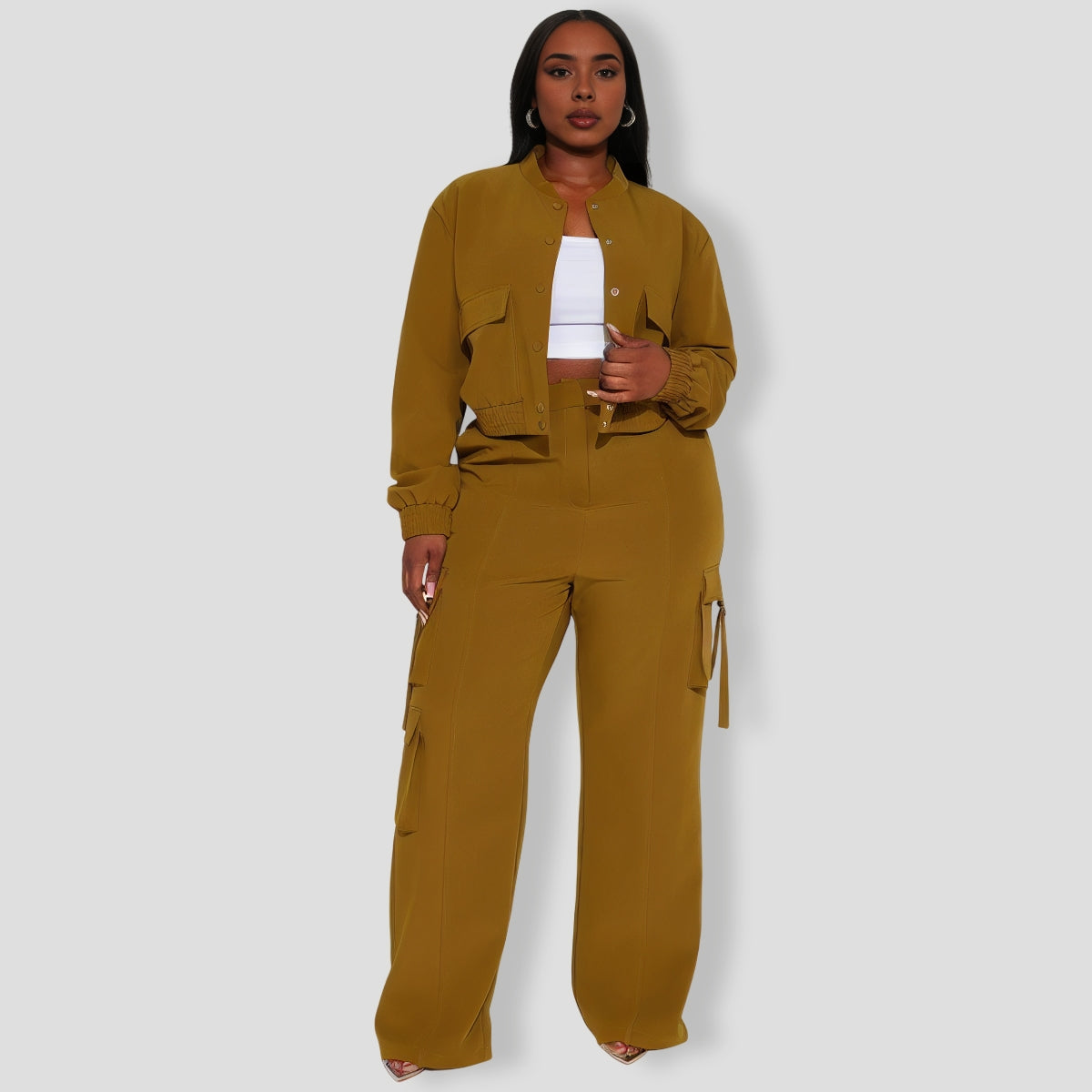 Caught Me Cargo Pant Set - Olive