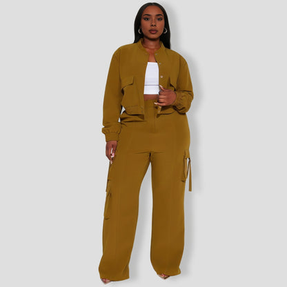 Caught Me Cargo Pant Set - Olive