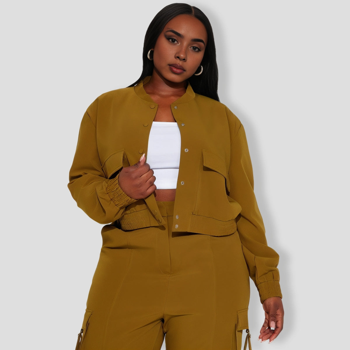 Caught Me Cargo Pant Set - Olive