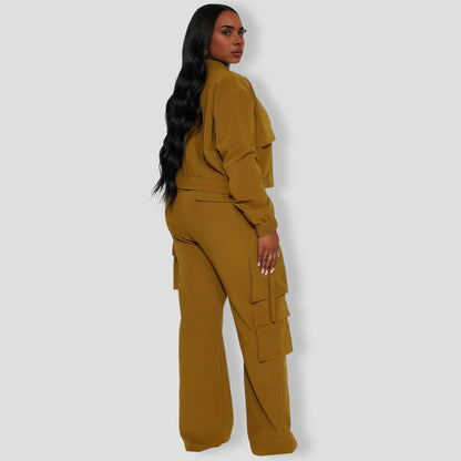 Caught Me Cargo Pant Set - Olive