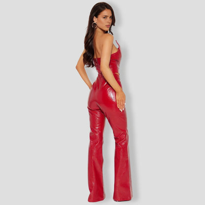 Cherry On Top Faux Leather Corset Pant Set - Red