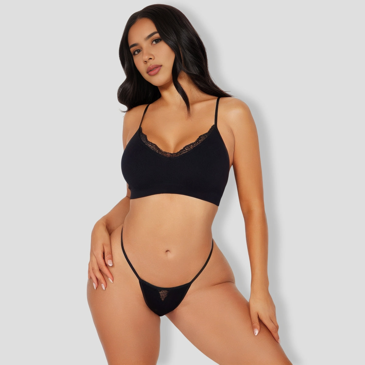 Laid Back Black Seamless Lace G String Panty