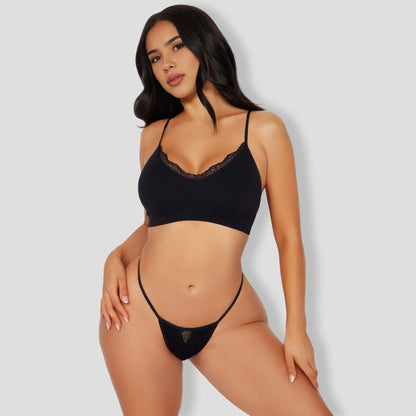 Laid Back Black Seamless Lace G String Panty