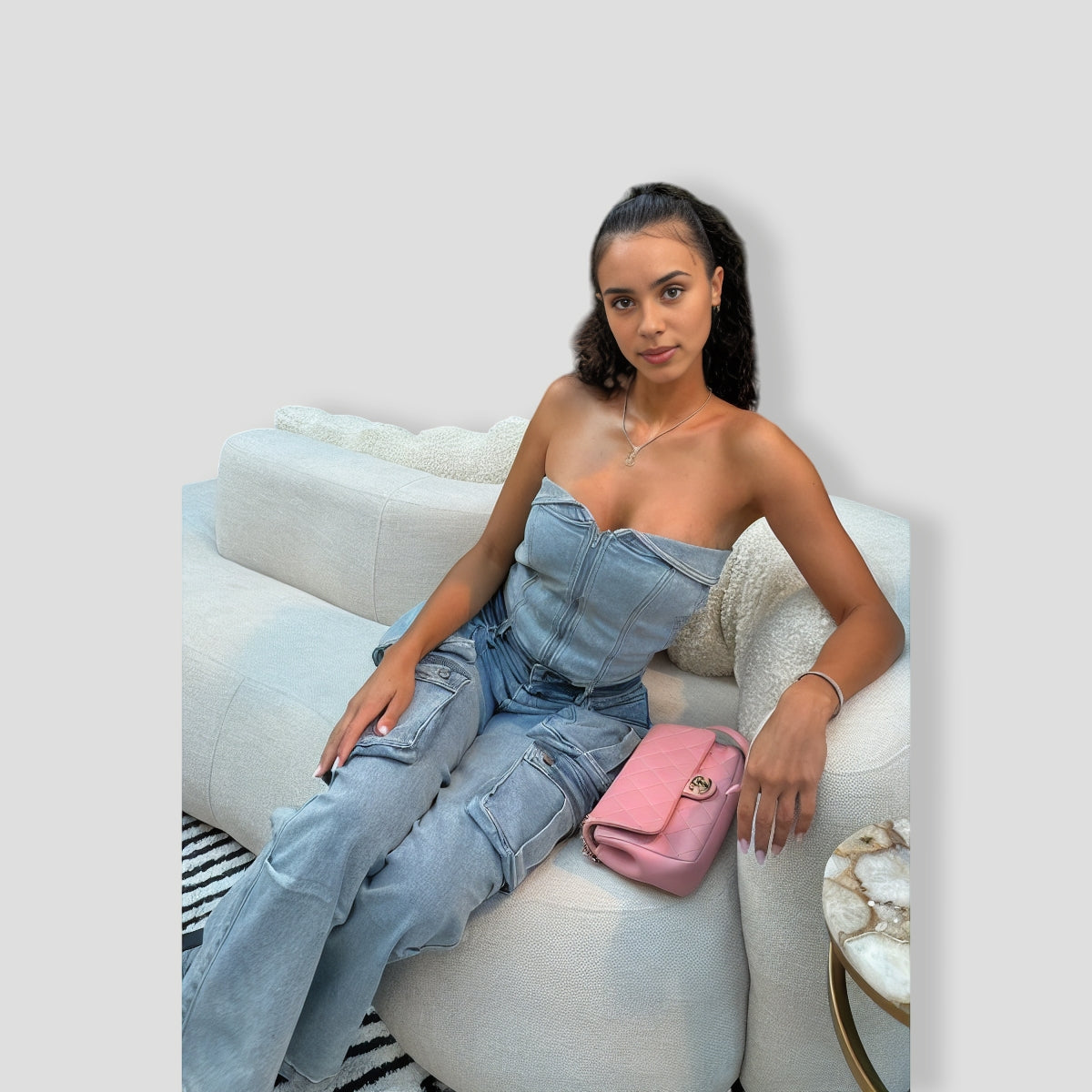 Ciara Denim Pant Set - Light Wash