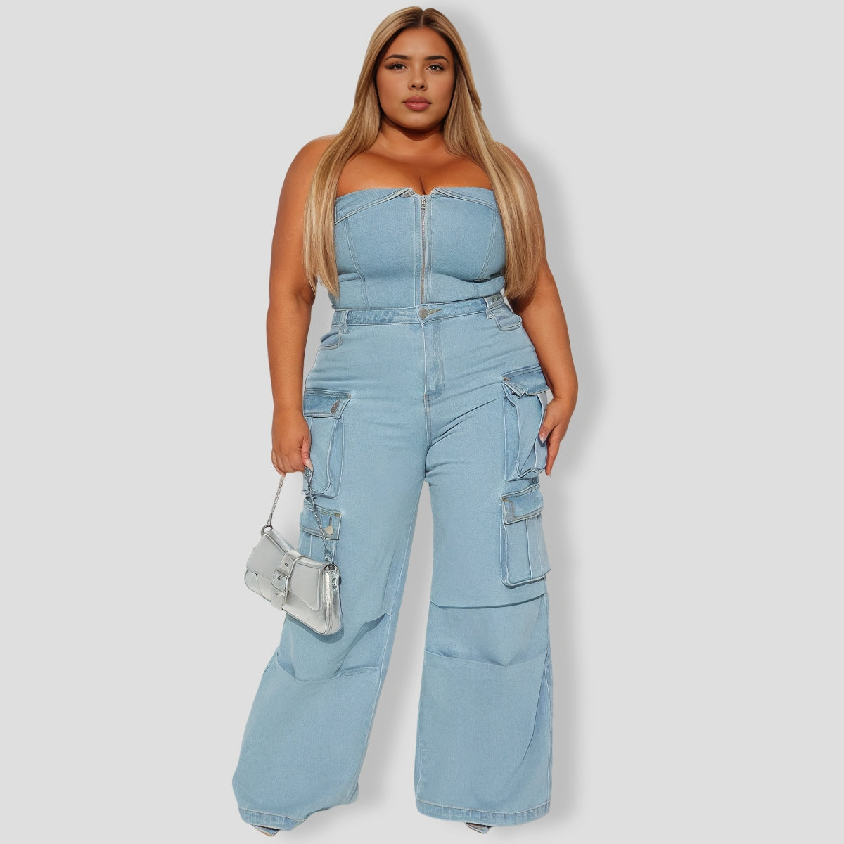 Ciara Denim Pant Set - Light Wash