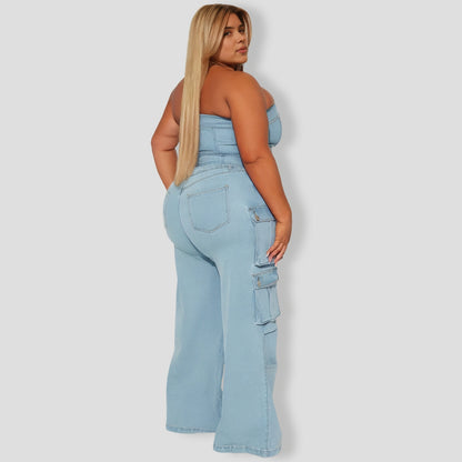 Ciara Denim Pant Set - Light Wash