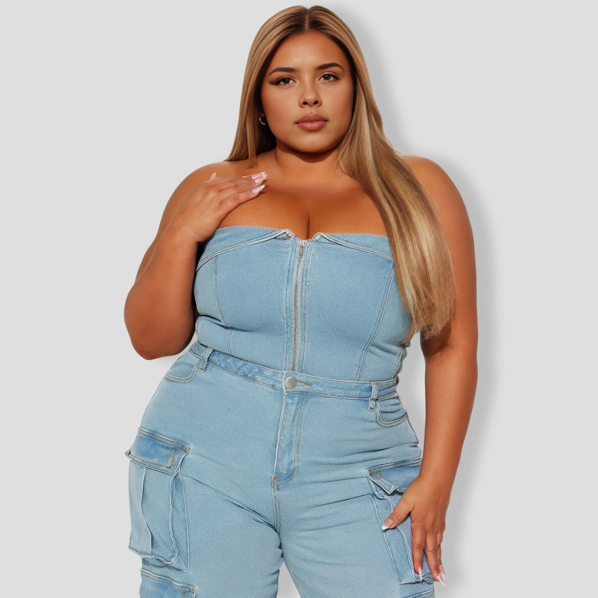 Ciara Denim Pant Set - Light Wash