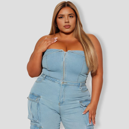 Ciara Denim Pant Set - Light Wash