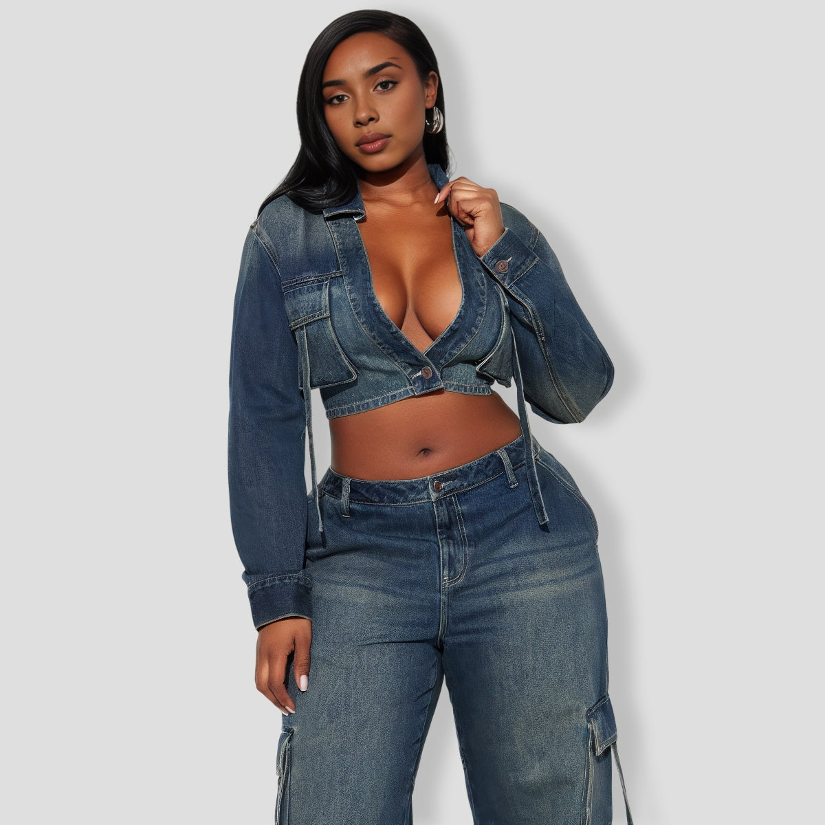 Cool Chick Denim Pant Set - Dark Wash