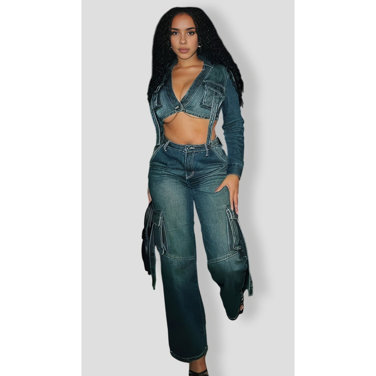 Cool Chick Denim Pant Set - Dark Wash