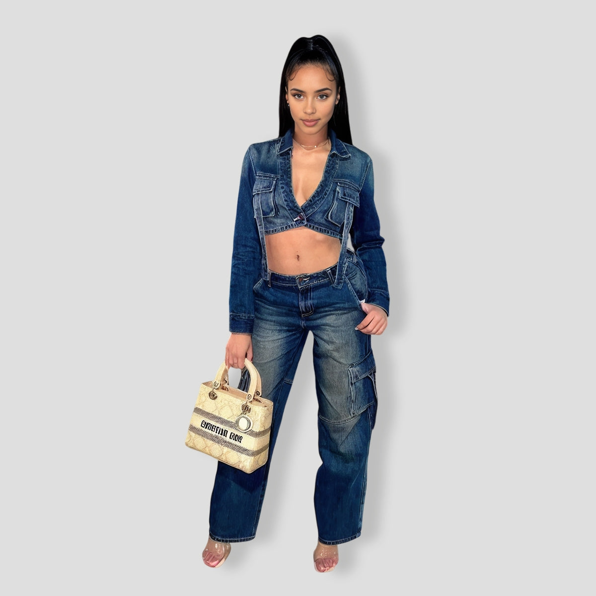Cool Chick Denim Pant Set - Dark Wash