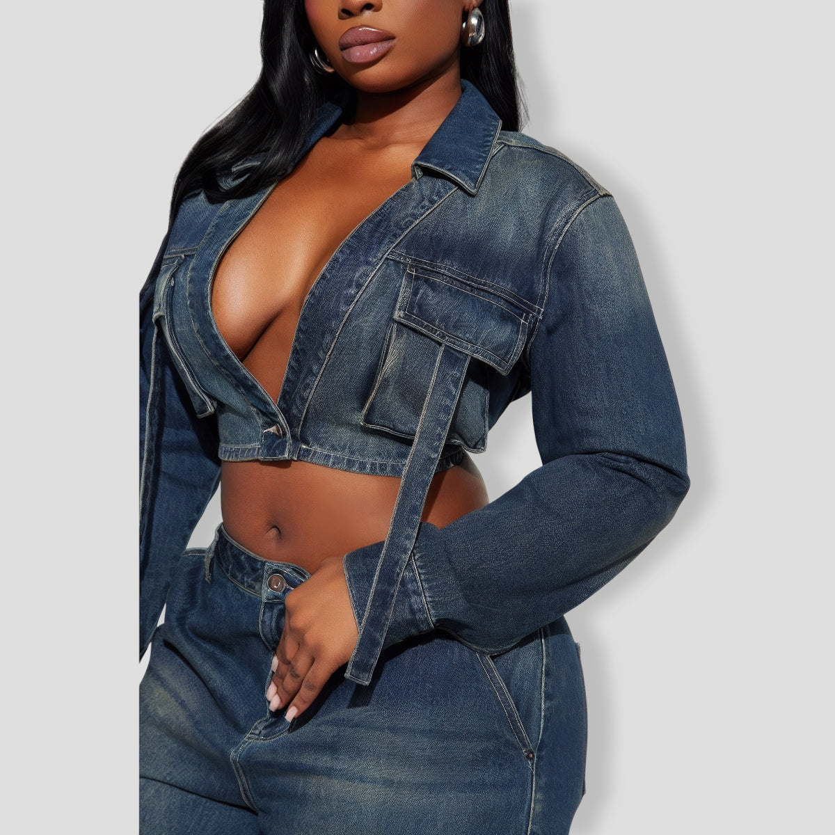 Cool Chick Denim Pant Set - Dark Wash