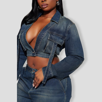 Cool Chick Denim Pant Set - Dark Wash