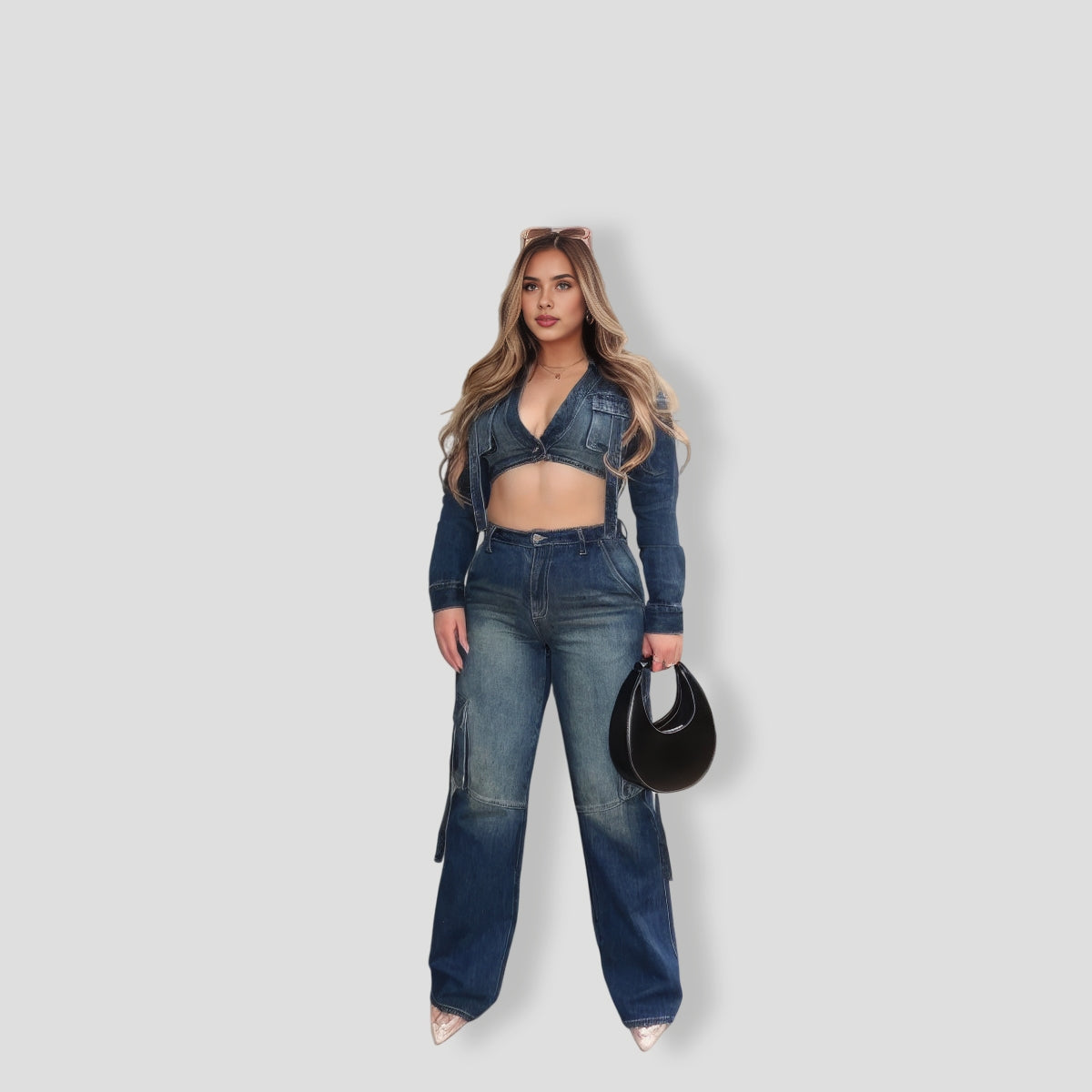 Cool Chick Denim Pant Set - Dark Wash
