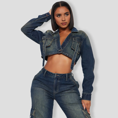 Cool Chick Denim Pant Set - Dark Wash