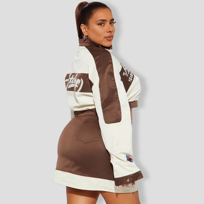 Cool Chick Mini Skirt Set - Brown combo
