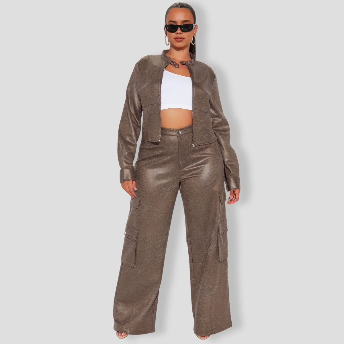 Cool Day Faux Suede Pant Set - Olive