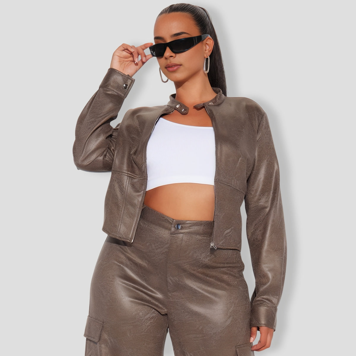 Cool Day Faux Suede Pant Set - Olive