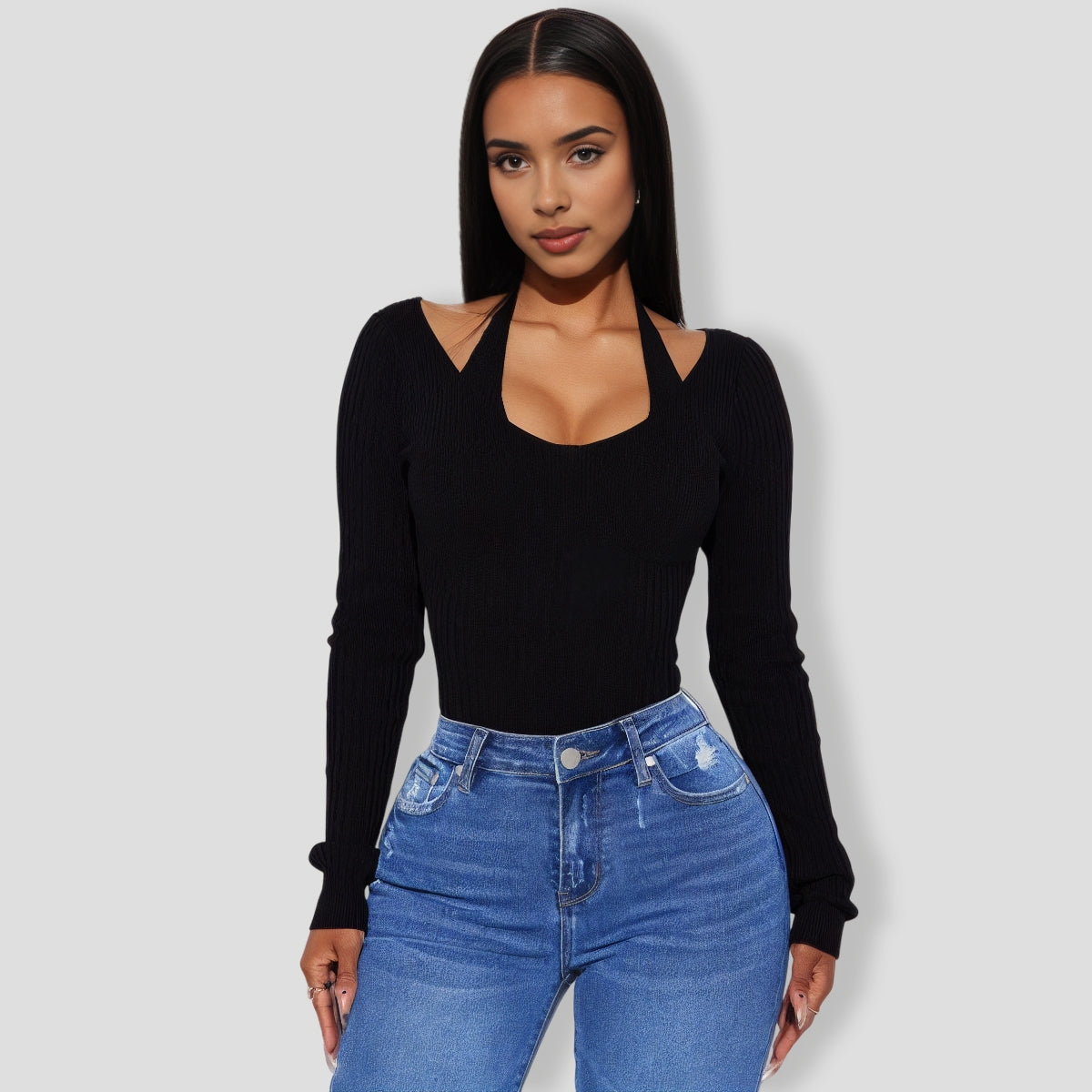 Corinna Ribbed Bodysuit - Black