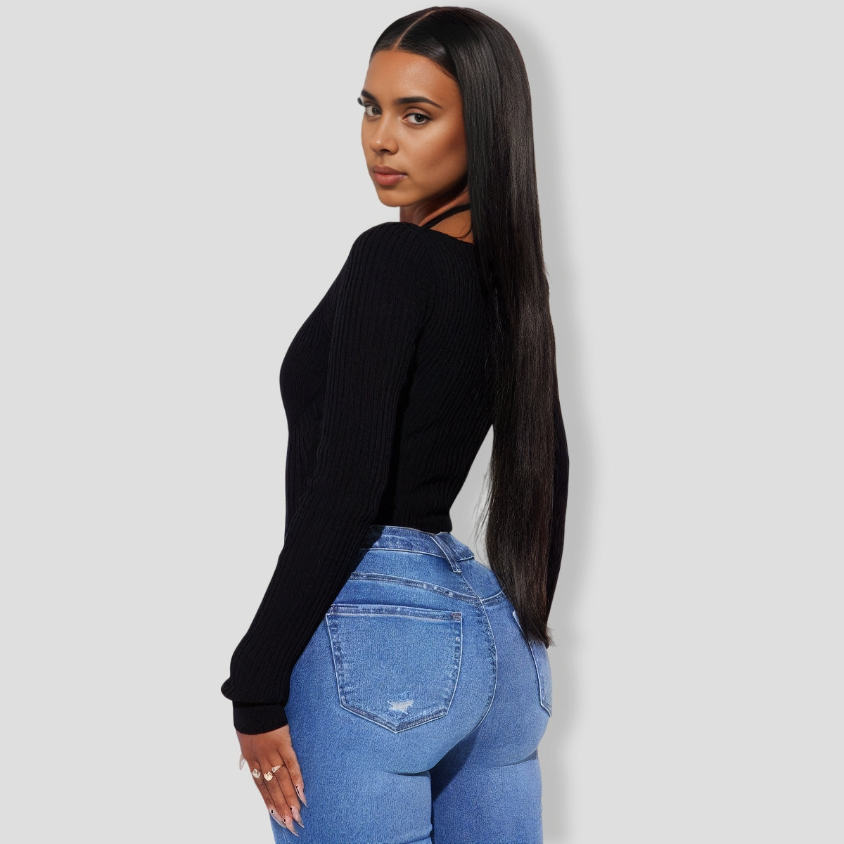 Corinna Ribbed Bodysuit - Black