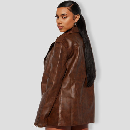 Crossin' Paths Faux Leather Skirt Set - Brown