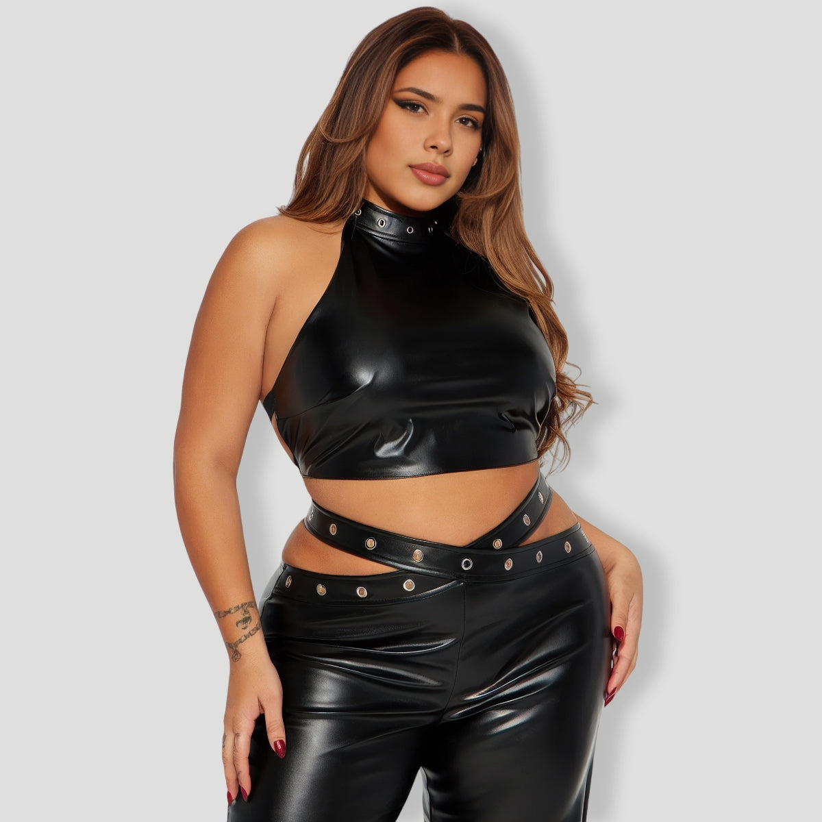 Danger Ahead Faux Leather Pant Set - Black