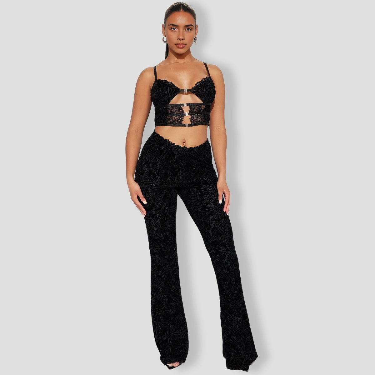 Delilah Mesh Pant Set - Black