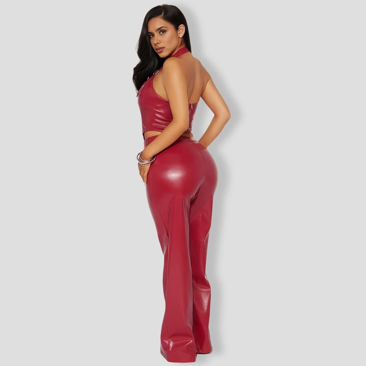 ebel Faux Leather Pant Set - Red