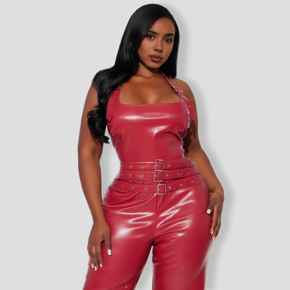 ebel Faux Leather Pant Set - Red