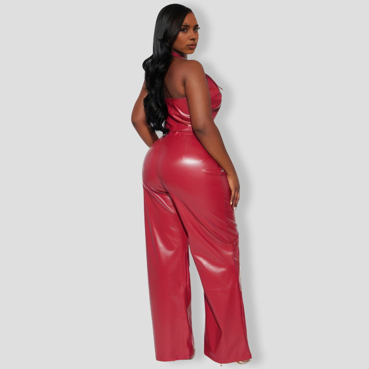 ebel Faux Leather Pant Set - Red