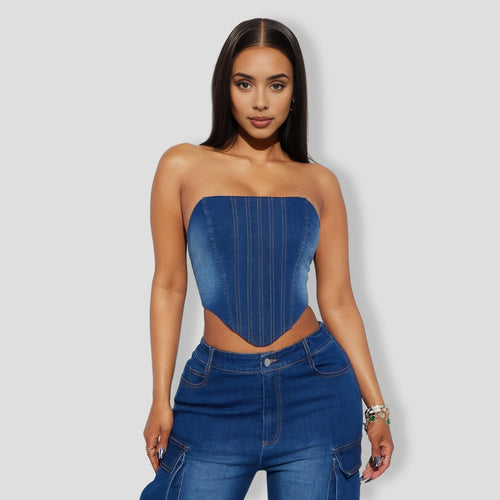 Estefania Denim Cargo Pant Set - Dark Wash