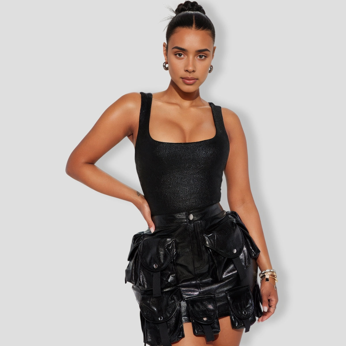 Evee Metallic Bodysuit - Black