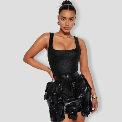 Evee Metallic Bodysuit - Black