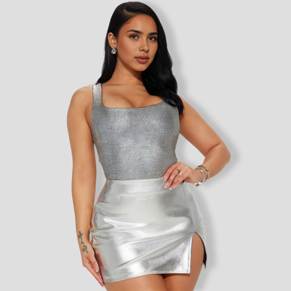 Evee Metallic Bodysuit - Silver