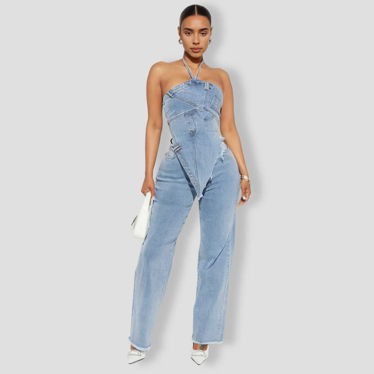 Elevated Light Wash Denim Pants Set