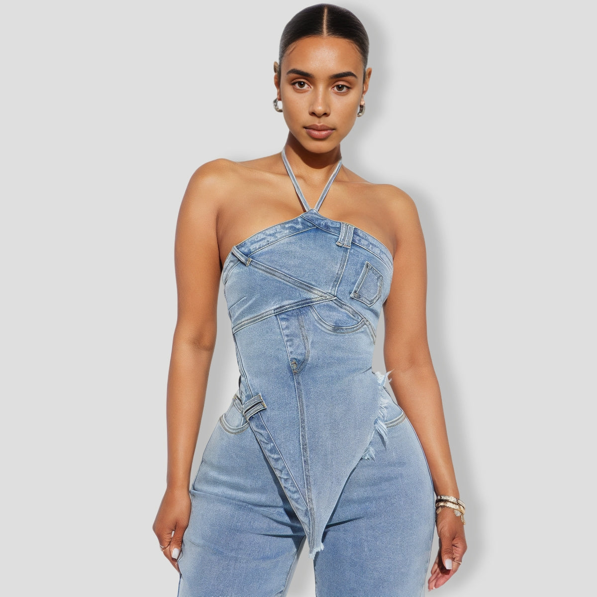 Elevated Light Wash Denim Pants Set