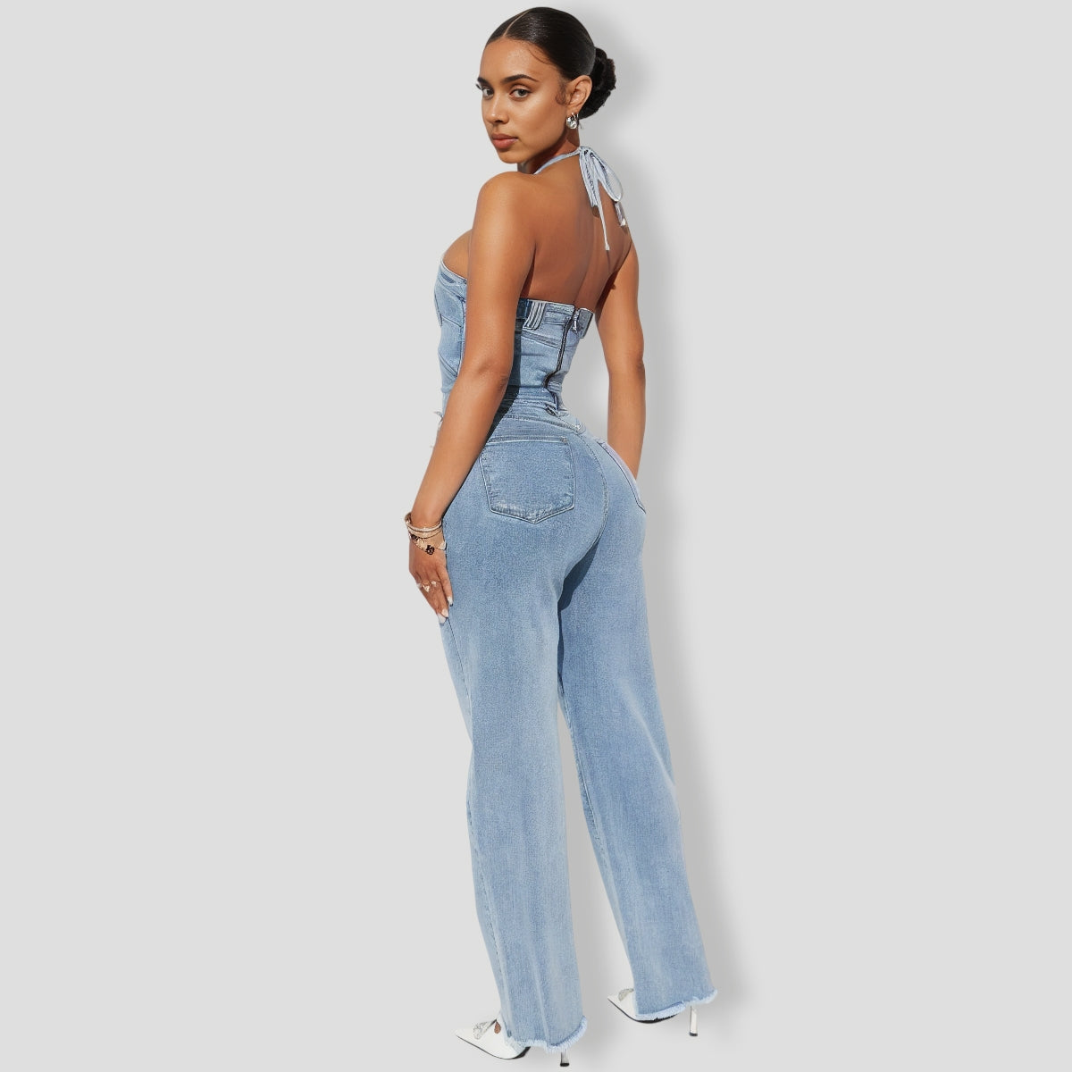 Elevated Light Wash Denim Pants Set