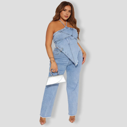 Elevated Light Wash Denim Pants Set