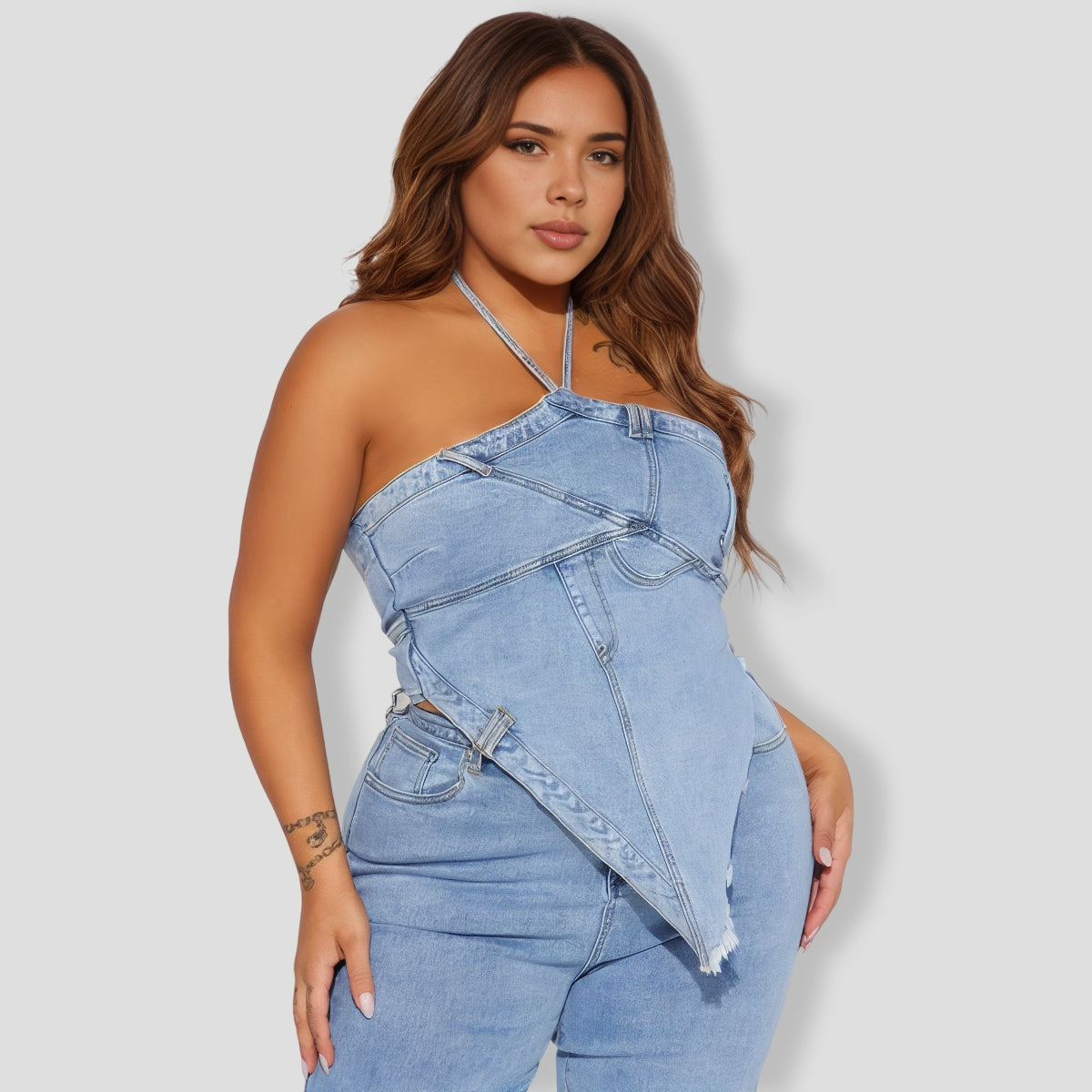 Elevated Light Wash Denim Pants Set