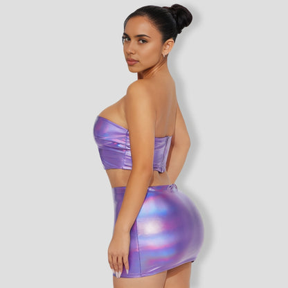 Fabiana Metallic Skirt Set - Purple combo