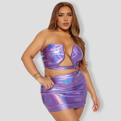 Fabiana Metallic Skirt Set - Purple combo