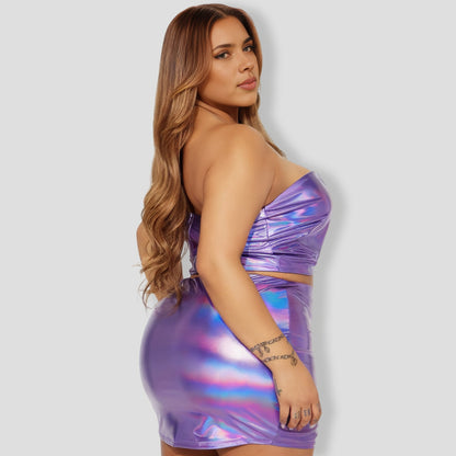 Fabiana Metallic Skirt Set - Purple combo
