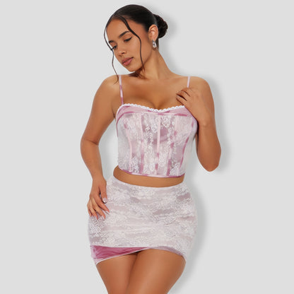 Feel So Alive Mesh Skirt Set - Mauve combo