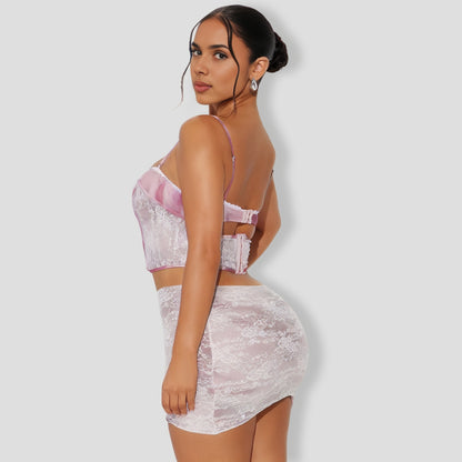 Feel So Alive Mesh Skirt Set - Mauve combo