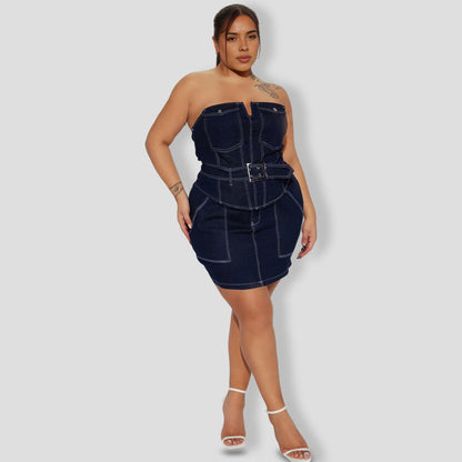 Feeling Perfect Denim Skirt Set - Dark Denim