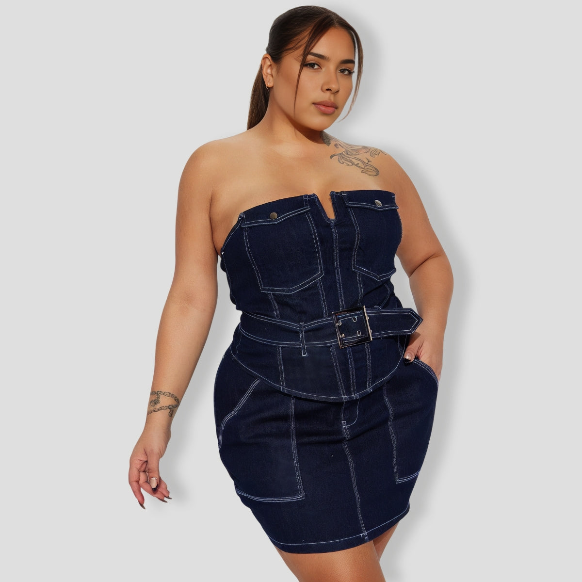 Feeling Perfect Denim Skirt Set - Dark Denim